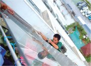 Cartoon Loving Boy Cuts Workers Safety Line