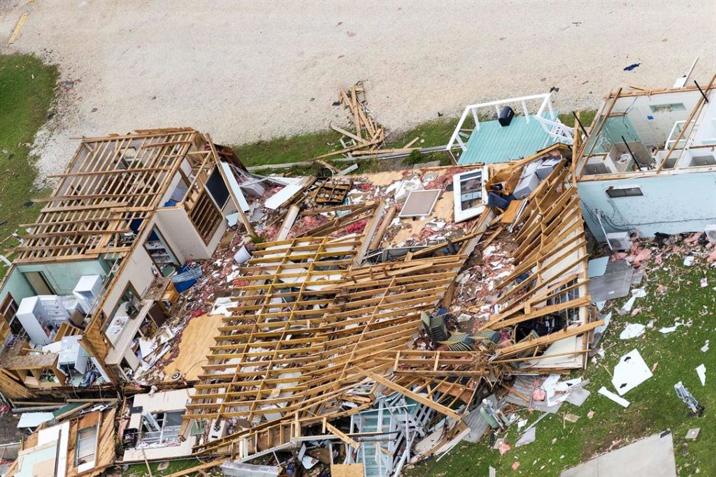 While flooding during its tropical-storm phase has become the big story, Harvey was initially a hurricane, landing ashore as a Category 4 storm capable of flattening buildings. (Photo: Dept. of Defense)