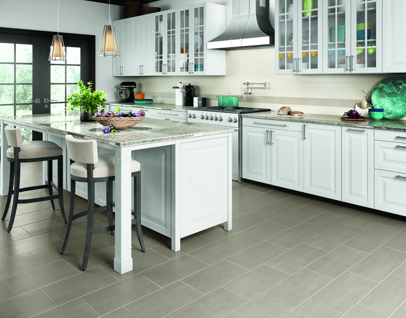 KoncreteCountertop - Ice White G238 natural stone granite slab Backsplash - White KC01 4x12Accent strip - cool katina KC07 decoFloor - Grey KC04 12x24
