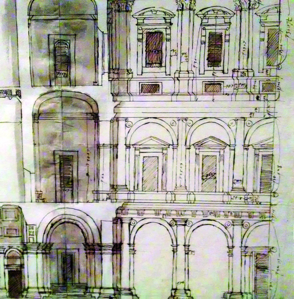 Michelangelo’s sketch for the facade of Palazzo Farnesse in Rome