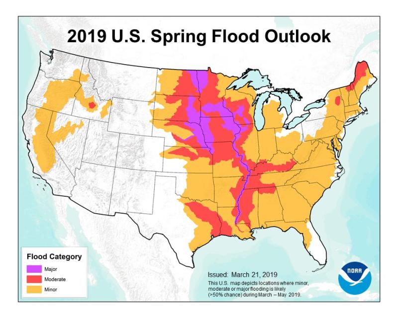Large portions of the Midwest are predicted to experience major flooding through May, according to NOAA.