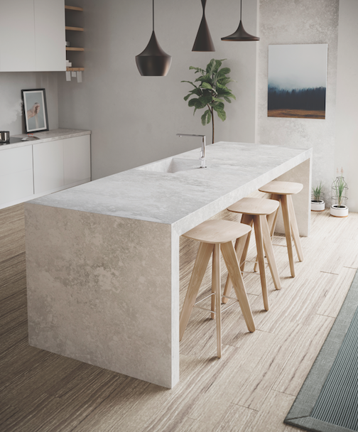 The color "silver lake" of the Silestone Loft Series features a white background superimposed with soft gradations of gray, to give any space a stylish identity.