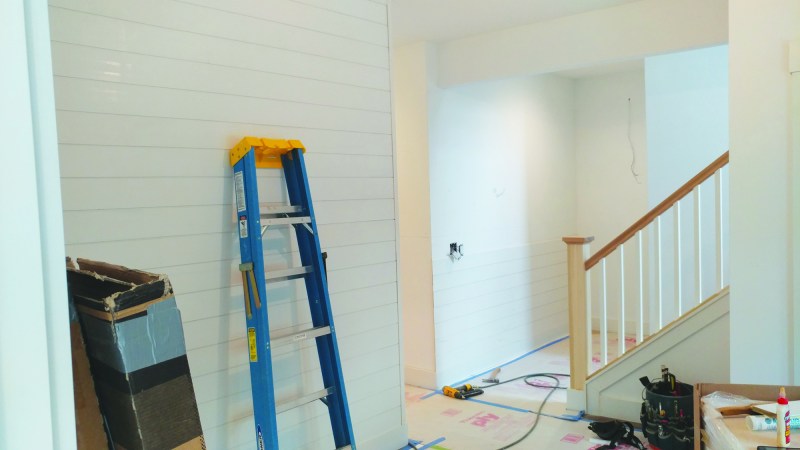 Figuring out how to terminate runs and make transitions is one of the first things to get a handle on when adding shiplap sidingto a room. At outside corners, the author typically butts the shiplap into either square or rabbeted stops.