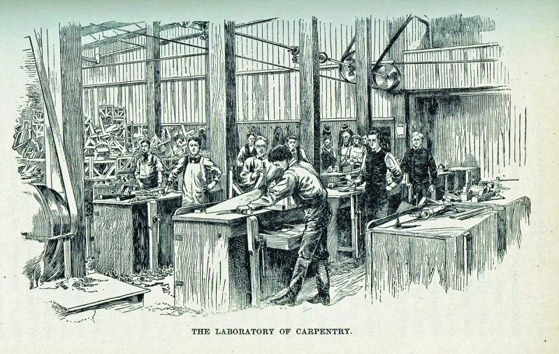 Among the many laboratories in Charles Ham’s Ideal School, the Laboratory of Carpentry is one of several classrooms students attend each day to learn “through things instead of through signs of things.”