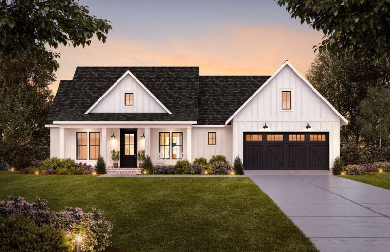 Farmhouse plan 1074-72 front exterior. See details at Houseplans.com.