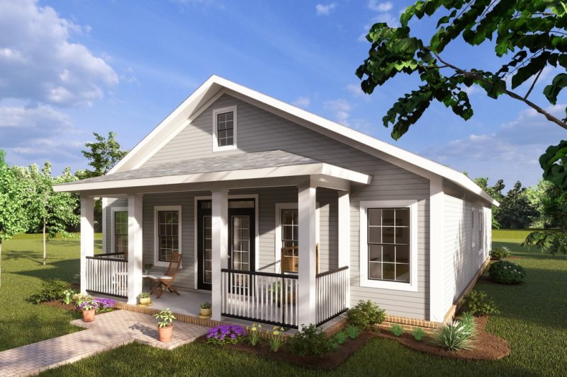 Narrow-Lot Cottage House Plan, Front Exterior. See Details at Houseplans.com.