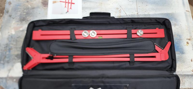 The True Position cabinet jig comes with a padded, zippered storage bag.