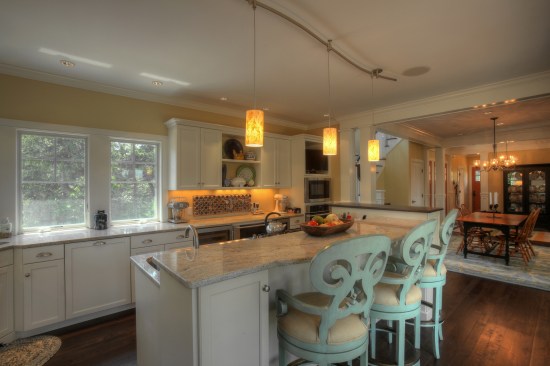 Pay special attention to kitchen lighting. If you install pendants over an island, make them special. An extra $50 or  $100 spent here can translate to thousands in the perceived value of the home.