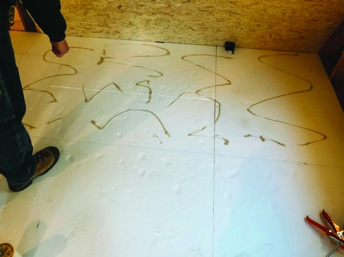 To keep the subfloor from sliding around on the foam, the crew squirted on some adhesive - just enough to aid in positioning; this wasn’trequired for strength.