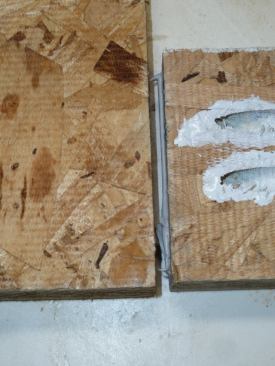 Place the pieces for each frame face down on an assembly table and put a bead of sealant in the joints.