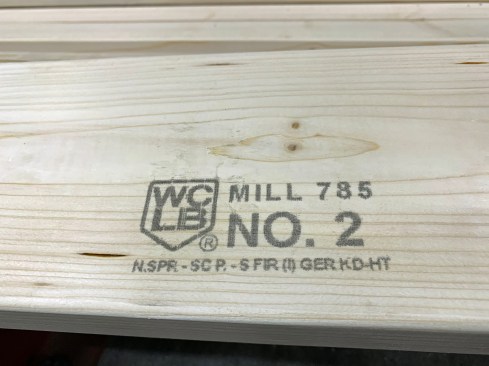 This lumber grade stamp was recently photographed on 2-by framing stock for sale at a large retail lumber chain.  The German wood species identified on this grade stamp - Norway spruce, Scots pine and silver fir - are not among the wood species currently recognized in the ICC building codes for structural applications.