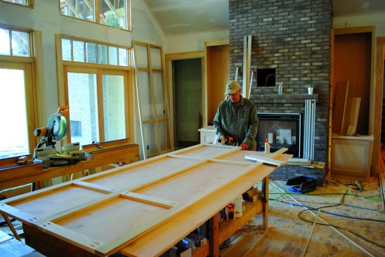 The author's first pocket-hole joinery projects were face frames for wainscot, over mantels, and the like. The pieces are joined on the flat with screws that are always driven from the end of one board into the edge of the other.