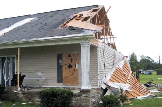 The gable end was stripped from this home.