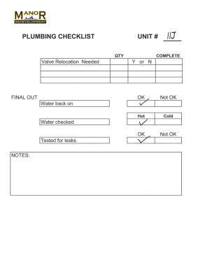 A sample plumbing checklist.