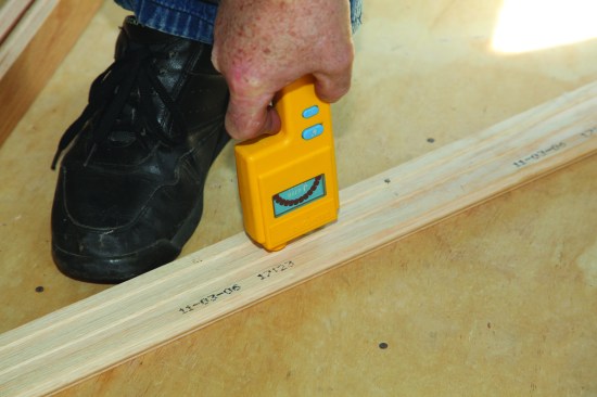 According to this pin-type moisture meter, the moisture content of both the flooring and the subfloor is 8%, acceptable for a New England summer.