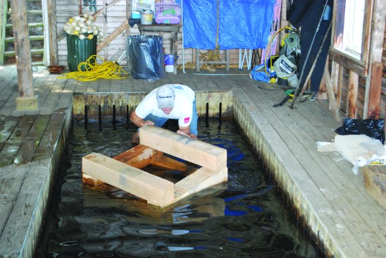 The assemblies could be floated out to deeper water as their weight and height increased.
