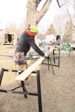 Even with the stand (sold separately), it's necessary to have additional means to support material when making angled cuts.