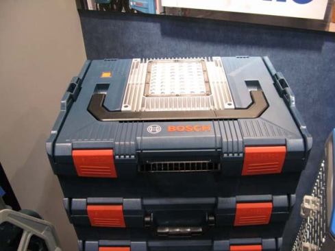 Bosch GLI PortaLED. The PortaLED is the newest addition to Bosch’s line of L-Boxx modular storage cases. It differs from earlier models in one significant way: there is a large LED light built into the top – which can be used to illuminate the work area. The light is powered by a 14.4- or 18-volt tool battery that slips into a slot inside the case. The battery takes up very little space so there is room in the box to store tools and supplies. The PortaLED has already been released in Europe and will likely show up here in 2013. For additional photos and information see this September 2012 blog entry.