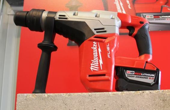 M18 Fuel SDS Max Rotary Hammer. Plenty of companies make cordless SDS plus rotary hammers but this is the first SDS Max model. According to Milwaukee it has the same performance and durability as the company’s corded models. In a “concrete drilling race” between this cordless tool and a comparable corded model the cordless tool won. It is said to be able to chip for 20 minutes on a 9.0 Ah battery. In Europe this would be considered a 5kg rotary hammer; here it’s a 1 9/16” rotary hammer. COO: China. 
Click here for video. Available: January 2016.