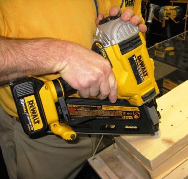 DeWalt Cordless Framing Gun. Unlike other hose-less framing guns, the DCN690 is powered by battery alone (20V Max). It has a brushless motor, takes paper-tape fasteners, and is said by its maker to weigh 9.0 pounds – which is only a pound or two more than a pneumatic. The gun will be released for sale in the first quarter of 2013 and will sell for about $549.