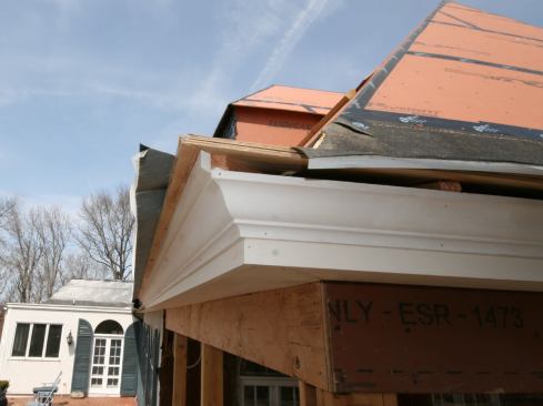 Having a consistent soffit profile made the fascia and crown molding work go a lot faster. We installed Lifespan solid select for the fascia and clear pine for the crown.