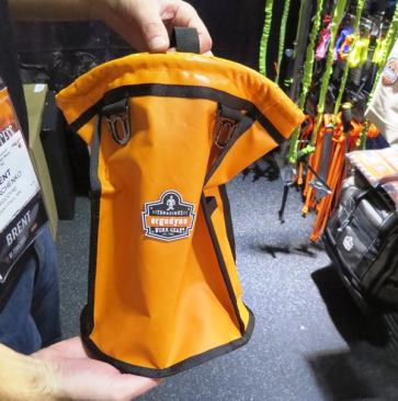 Ergodyne’s Topped Tool Pouch is a cleverly device; nuts, bolts, and other items can be dropped in from the top but they won’t come out if the unit is tipped. This accessory is expected to be available in January 2015. For pricing and the details of how it works see 
Ergodyne Topped Parts Pouch.
