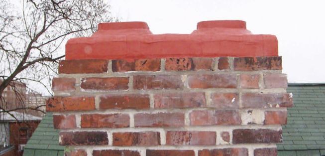 Hydrostop was applied around the cap of the masonry chimney.