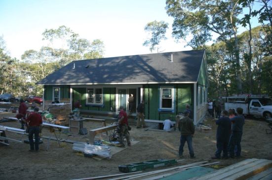At the beginning of Day 3, there were 39 trucks at the jobsite. Here 4 different cutting stations are set up in the backyard.