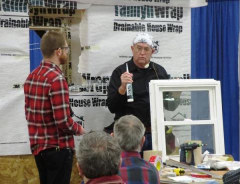 Bill Robinson demonstrates the proper way to install windows in a clinic on weatherization and moisture management. I’ve known Bill for years; he was a JLC editor when I first read the magazine. After he left and I came on board we worked together on stories about 
making sill pans and 
replacing doors in existing stucco walls.