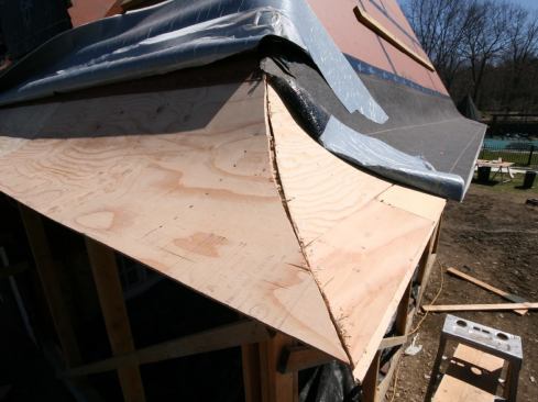 At the corner, we again ran the plywood long and trimmed it in place.