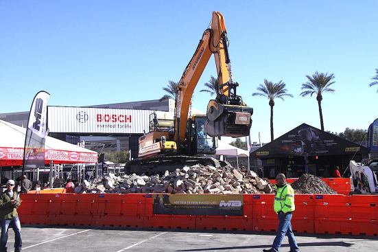 Concrete and industrial equipment was in abundance at the show. Here, an excavator from Hyundai sat atop a pile of rubble and was demonstrated throughout the show. Not every tool at the show required special licensing to operate…