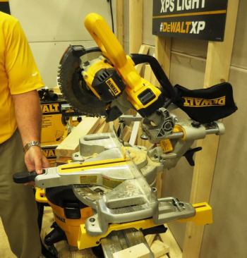 The media event was the first time the new 20V MAX cordless miter saw was shown in public. I’d seen it online 
and written about it but there’s nothing like handling and running a tool in person. I monkeyed with all of the adjustments and made a dozen or so cuts with it—cuts fast and feels very solid. My instinct is to think of this as a second saw, but DeWalt is pitching it as a primary saw for people who mostly cut narrower stock. Two groups that were mentioned by name: flooring contractors and remodelers. The saw takes a 7 ¼-inch blade, weighs 32 pounds, and is said by its maker to be capable of up to 183 cuts per charge in pine 2x4 on a 5.0 Ah battery.