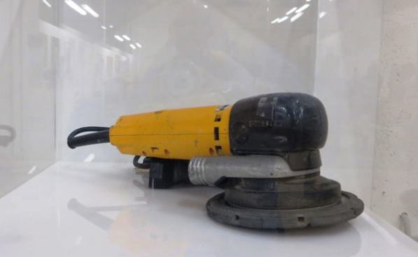 When oil-based alkyd paint was on its way out and acrylics were on their way in, people began to have trouble sanding between coats. Existing sanders left scratch marks so Festo developed a random orbital sander. The sander shown here came out in 1978, when Festo’s hand-held tools were yellow.