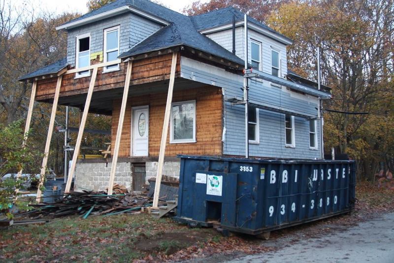 A view of the house with the front porch removed.