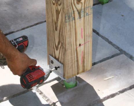 Four HeadLok screws secure the post
