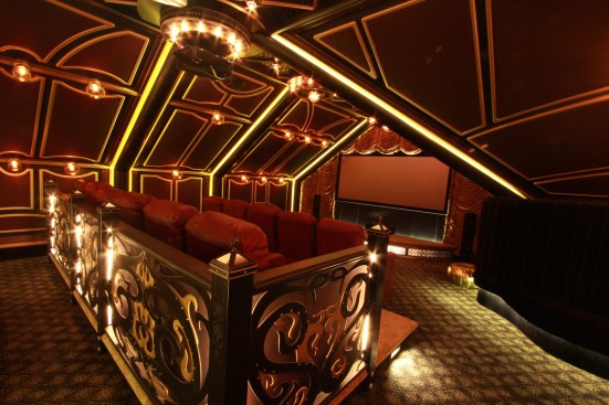 The completed panels line the walls of the home cinema.