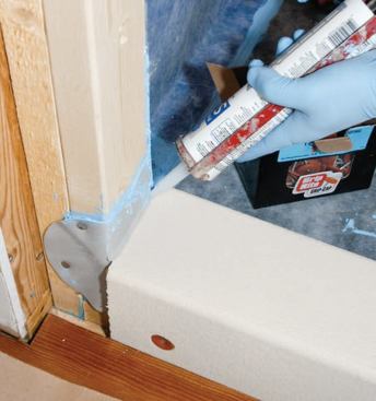 I applied silicone sealant at the joint at each end of the threshold, per the instructions. Noblesealant 150 is incompatible with the polystyrene.