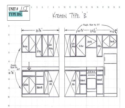 Each packet included a layout and plan view of the kitchen with verified field measurements.