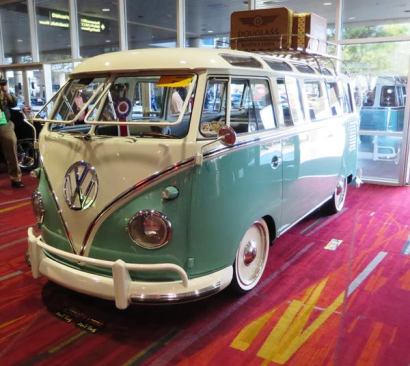 This beautifully restored vehicle is an early 60’s Volkswagen 23 window (count ‘em) Deluxe Microbus.