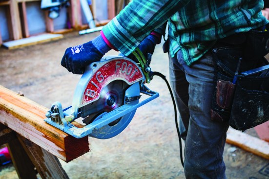 The last surviving corded saw on Uhler’s site is the 10-inch Big Foot saw. It’s only used  these days for finish beam cuts.