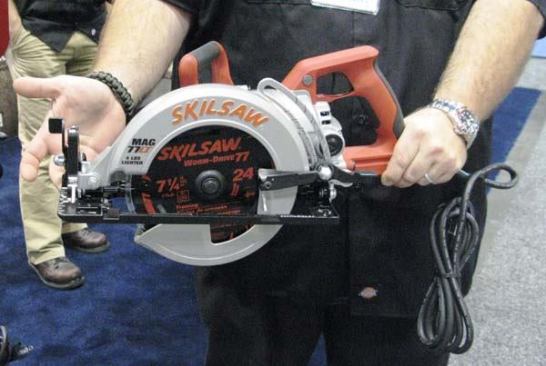 Skil MAG77LT Wormdrive Saw. Skil invented the hand-held circular saw in 1924. The original was a wormdrive, and they’ve been making that type of saw ever since. Their newest model, the MAG77LT differs from current Skil wormdrives in a number of ways: the front and back grips are rubberized, the blade changing wrench stores on the base, and it will cut up to a 53-degree bevel. The added features are clearly visible; what you can’t see is how light the saw is. According its Skil, the MAG77LT will be the lightest wormdrive on the market – 4 pounds lighter than the SHD77 and 2 pounds lighter than the MAG77. Weight was shed by using more magnesium and less aluminum in the saw. The MAG77LT will hit store shelves in the spring of 2013 and is expected to sell for about $219.