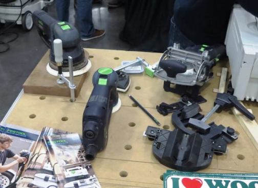 At JLC LIVE there is always a crowd around the Festool booth. Andy why not—when they bring so many tools and let people handle them. From left to right these are the 
Rotex RO 150, 
Rotex RO 90, and 
Domino Joiner.