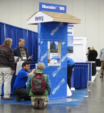 My friend Bruce, a builder in Southern Oregon, is checking out 
Blueskin VP100, a Self-Adhered Water Resistive Air Barrier Membrane from Henry.