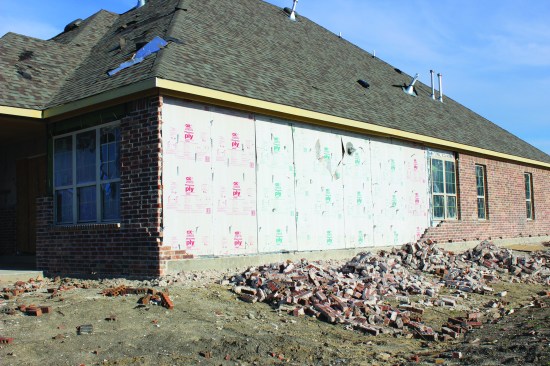 In another example, portions of a brick wall collapsed. “Lateral flexibility within these structures is incompatible with rigid and brittle brick-veneer wall coverings,” notes the APA report.