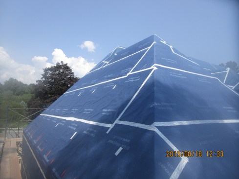 A view of the Siga Majcoat waterproof breathable membrane roof covering, sealed with Siga Wigluv tape.