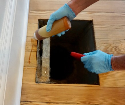 Some of the mix goes into a plastic squeeze bottle to be applied precisely.