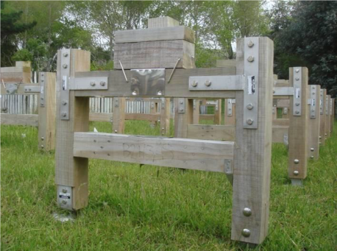 In the BRANZ study, a number of  gate-shaped structures were built of CCA-, ACQ-, and CA-treated timbers using mild steel, galvanized steel, and stainless steel hardware commonly used for building and construction. The structures were erected in two locations to evaluate the corrosivity of the various combinations of preservative, environment, and exposure.