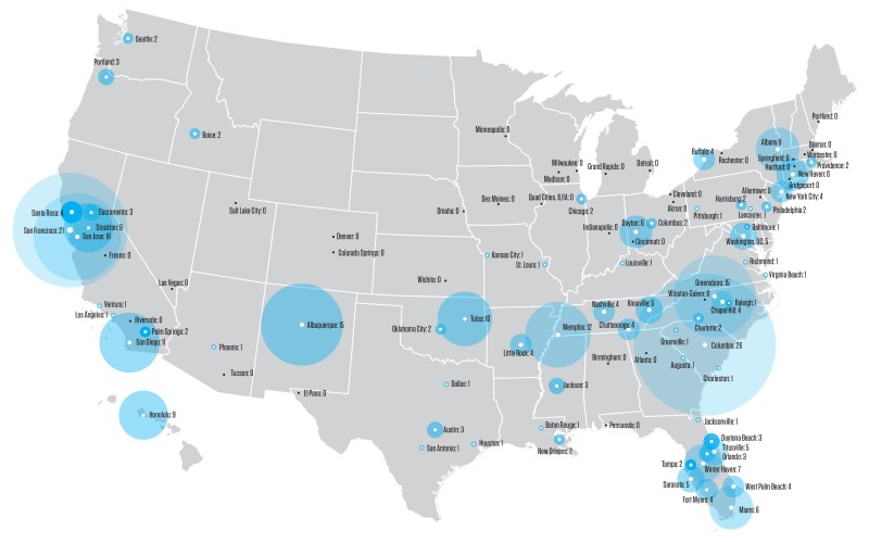 Map showing markets with 2017 Cost vs. Value projects delivering a 100%+ return