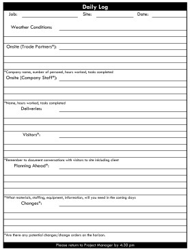 Sample of a printed daily log