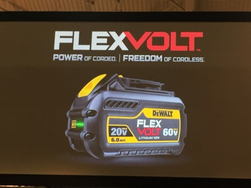 FlexVolt was the big "world's first" announcement that had been a mystery for many us before the event. With 60V Max capacity (54V under load), it also automatically coverts to 20V Max (18V under load) when inserted into a 20V Max tool. These new batteries power some impressive new tools, which you'll see on the following slides. Cost for a Flexvolt battery pack: $149 (DCB606); $199 for a two-pack (DCB606-2)